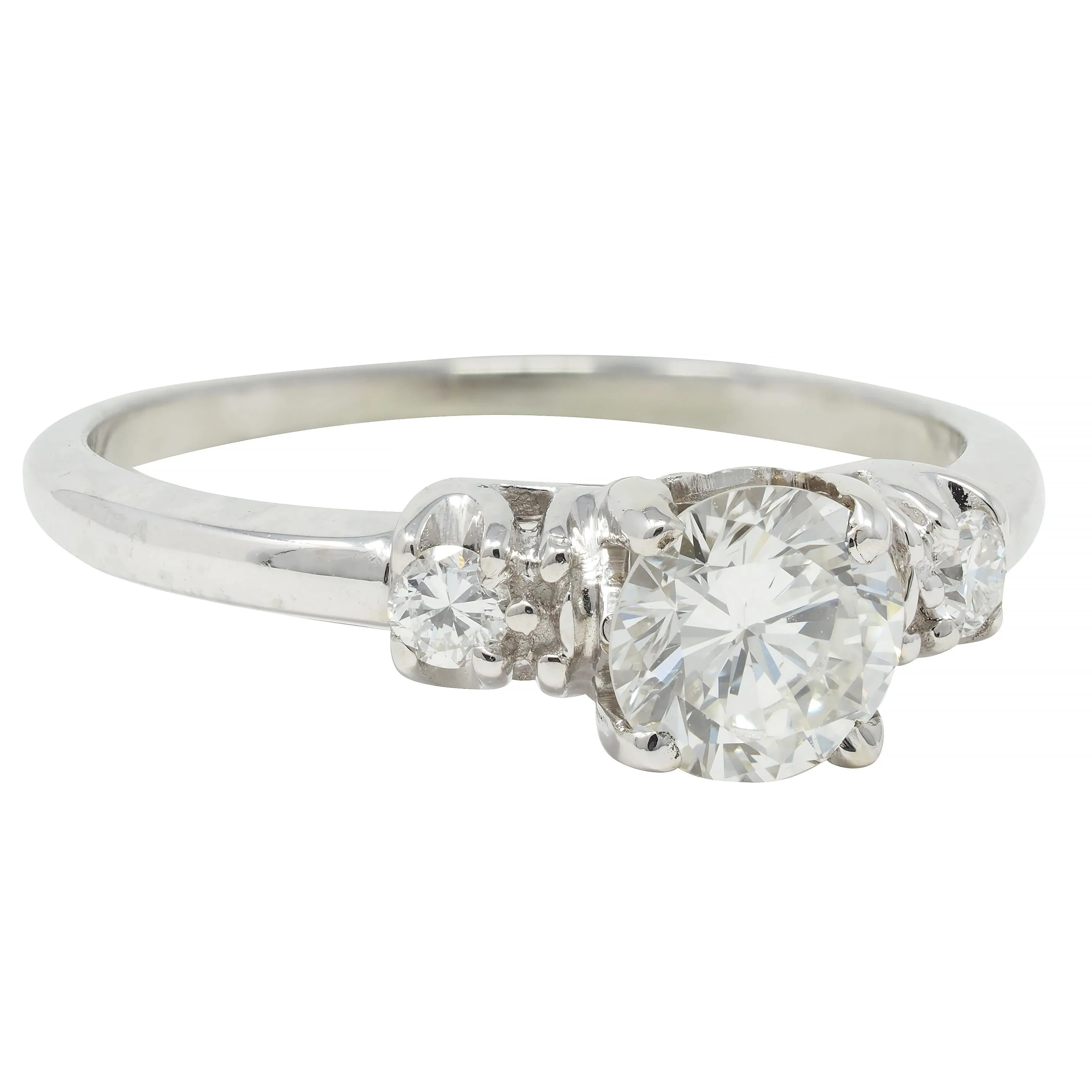 Mid-Century 0.65 CTW Transitional Cut Diamond 18 Karat White Gold Engagement Ring