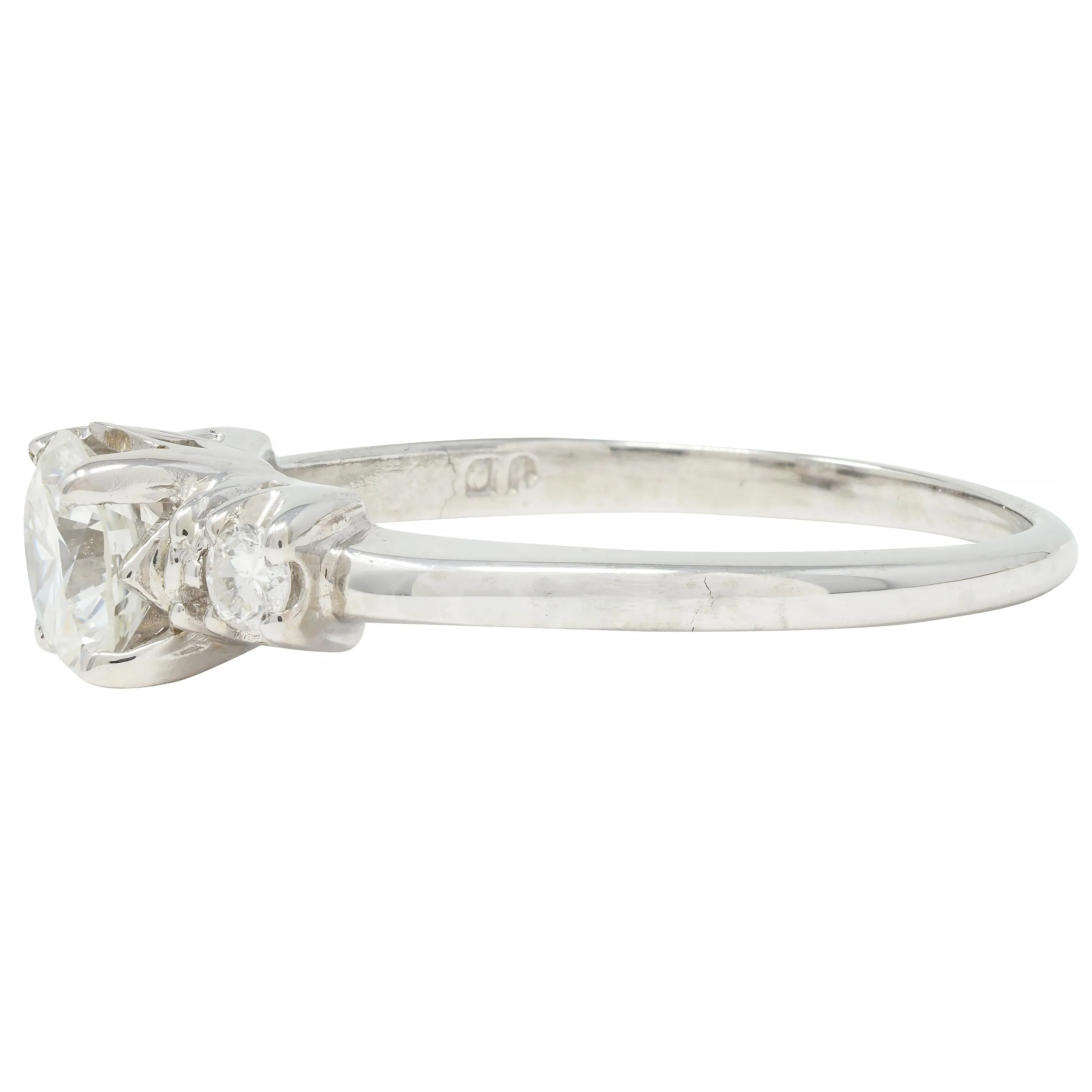 Mid-Century 0.65 CTW Transitional Cut Diamond 18 Karat White Gold Engagement Ring