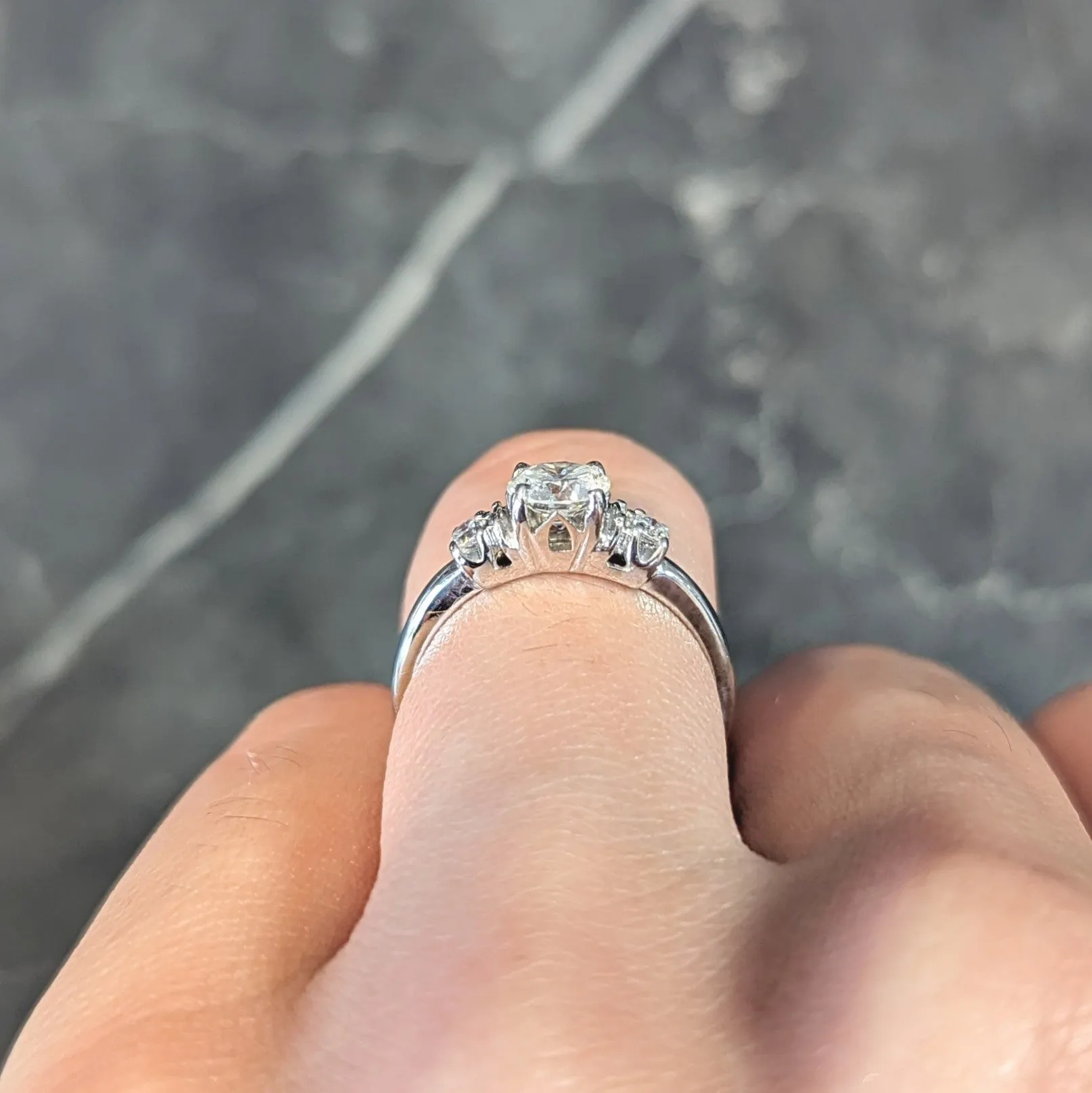Mid-Century 0.65 CTW Transitional Cut Diamond 18 Karat White Gold Engagement Ring