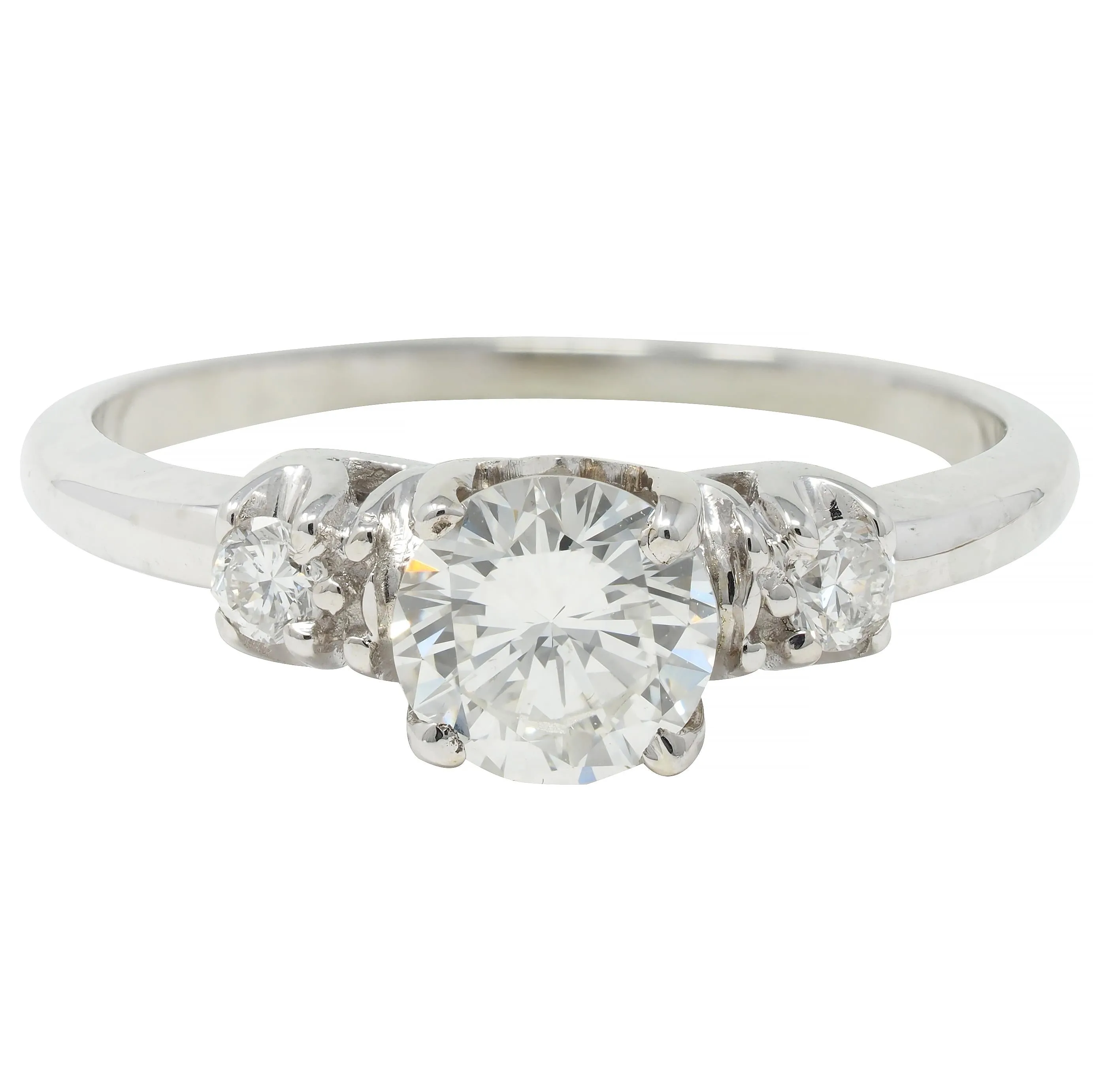 Mid-Century 0.65 CTW Transitional Cut Diamond 18 Karat White Gold Engagement Ring
