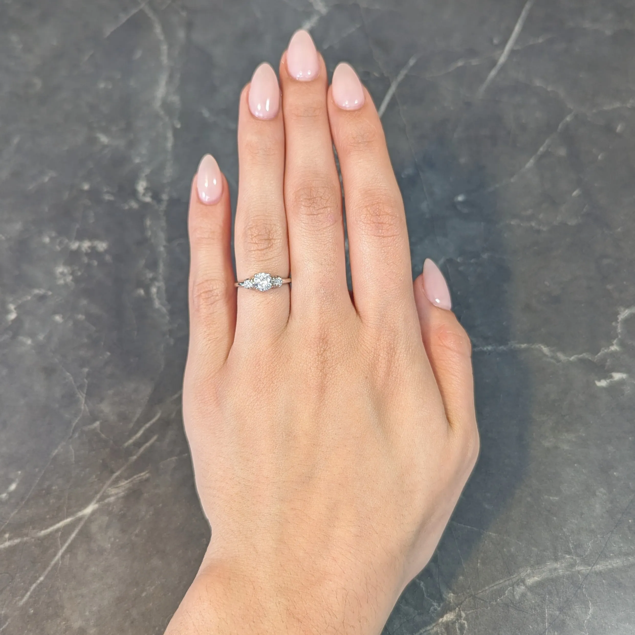 Mid-Century 0.65 CTW Transitional Cut Diamond 18 Karat White Gold Engagement Ring