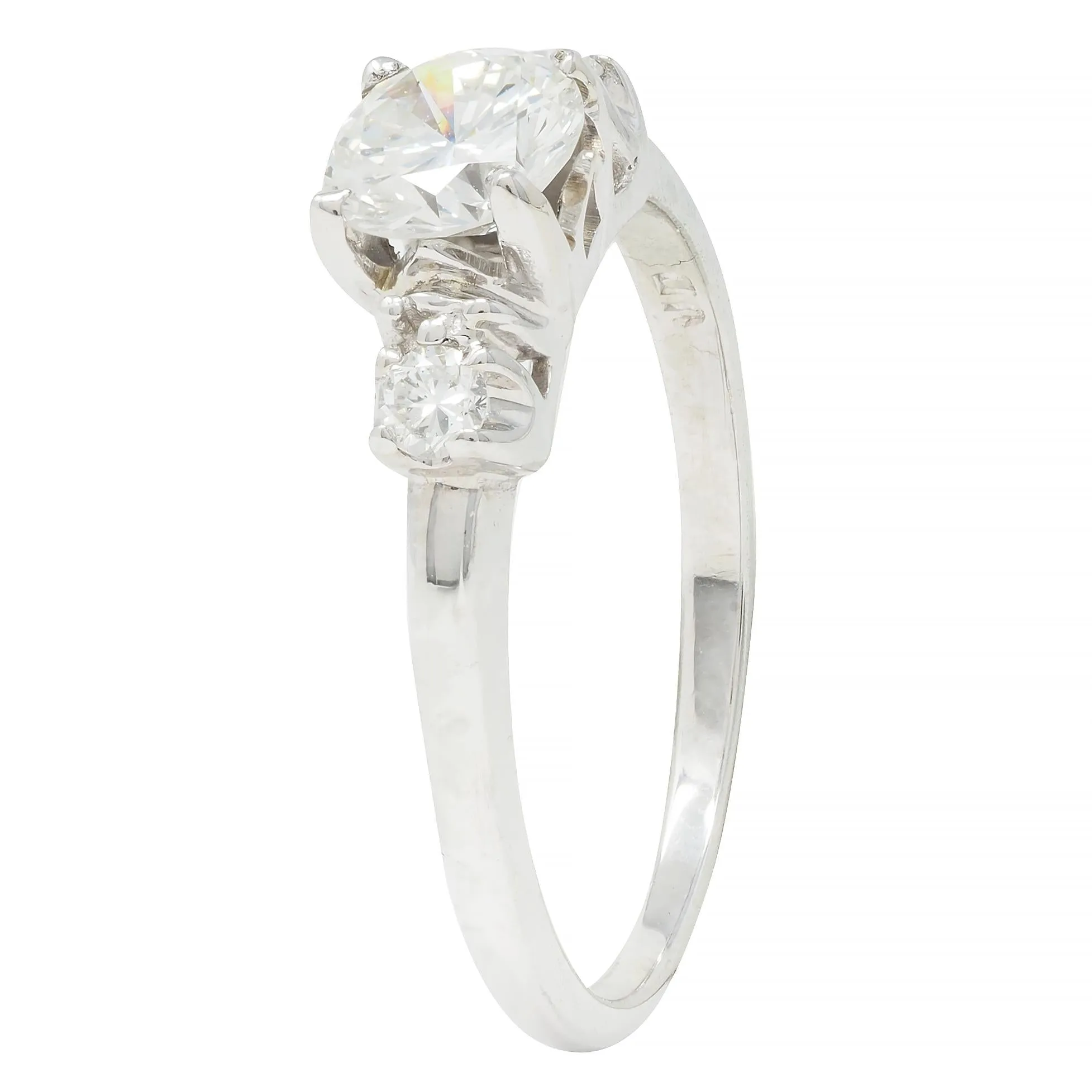 Mid-Century 0.65 CTW Transitional Cut Diamond 18 Karat White Gold Engagement Ring