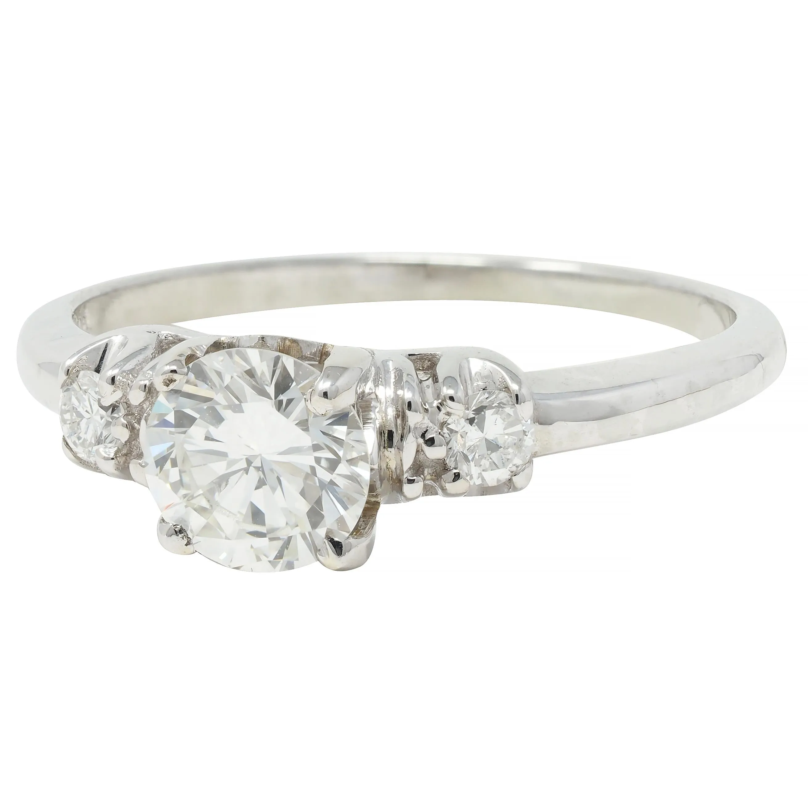 Mid-Century 0.65 CTW Transitional Cut Diamond 18 Karat White Gold Engagement Ring