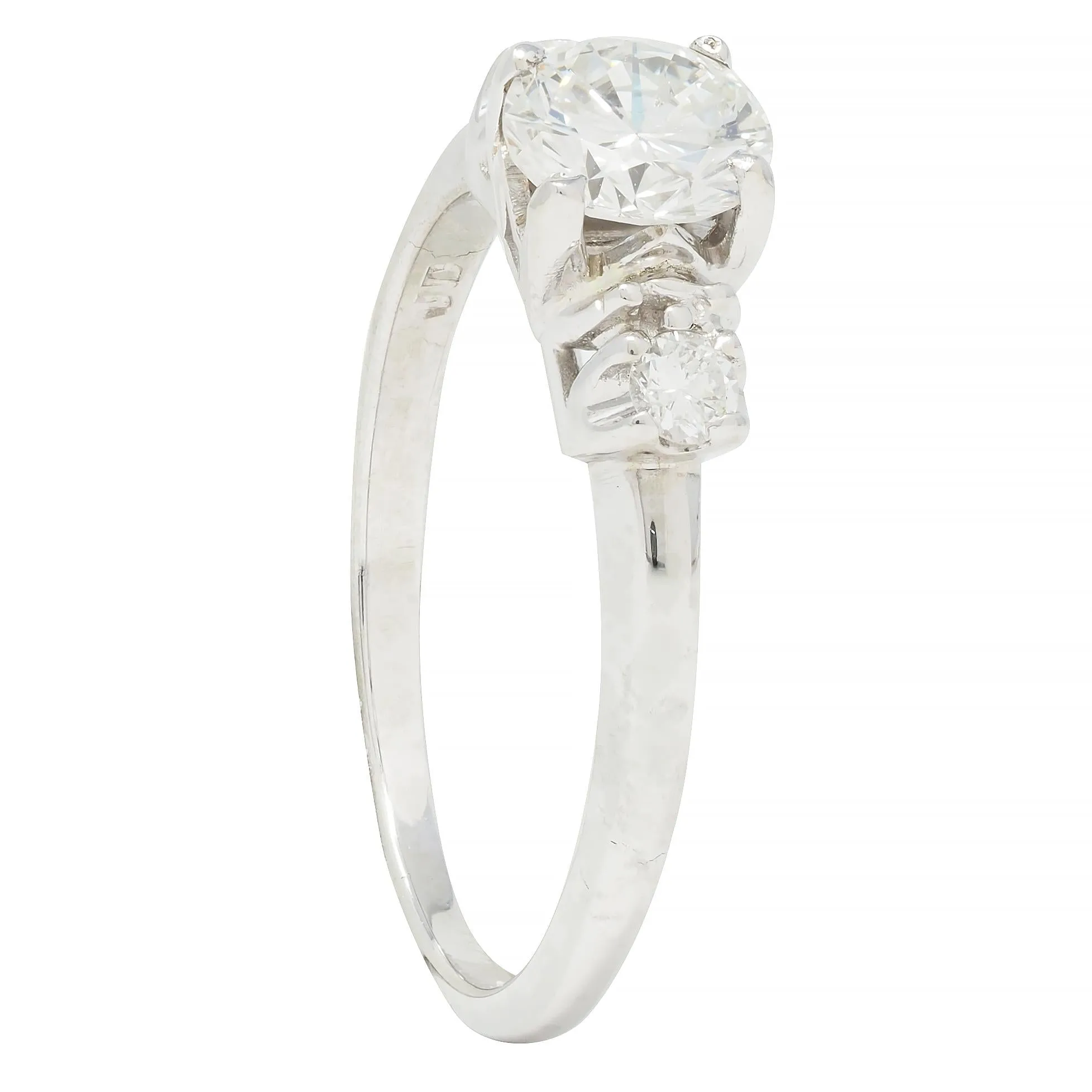 Mid-Century 0.65 CTW Transitional Cut Diamond 18 Karat White Gold Engagement Ring