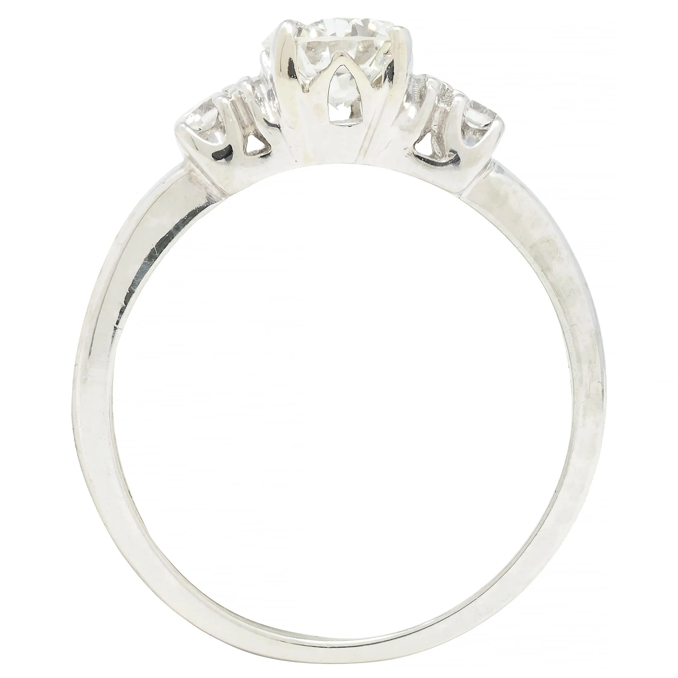 Mid-Century 0.65 CTW Transitional Cut Diamond 18 Karat White Gold Engagement Ring