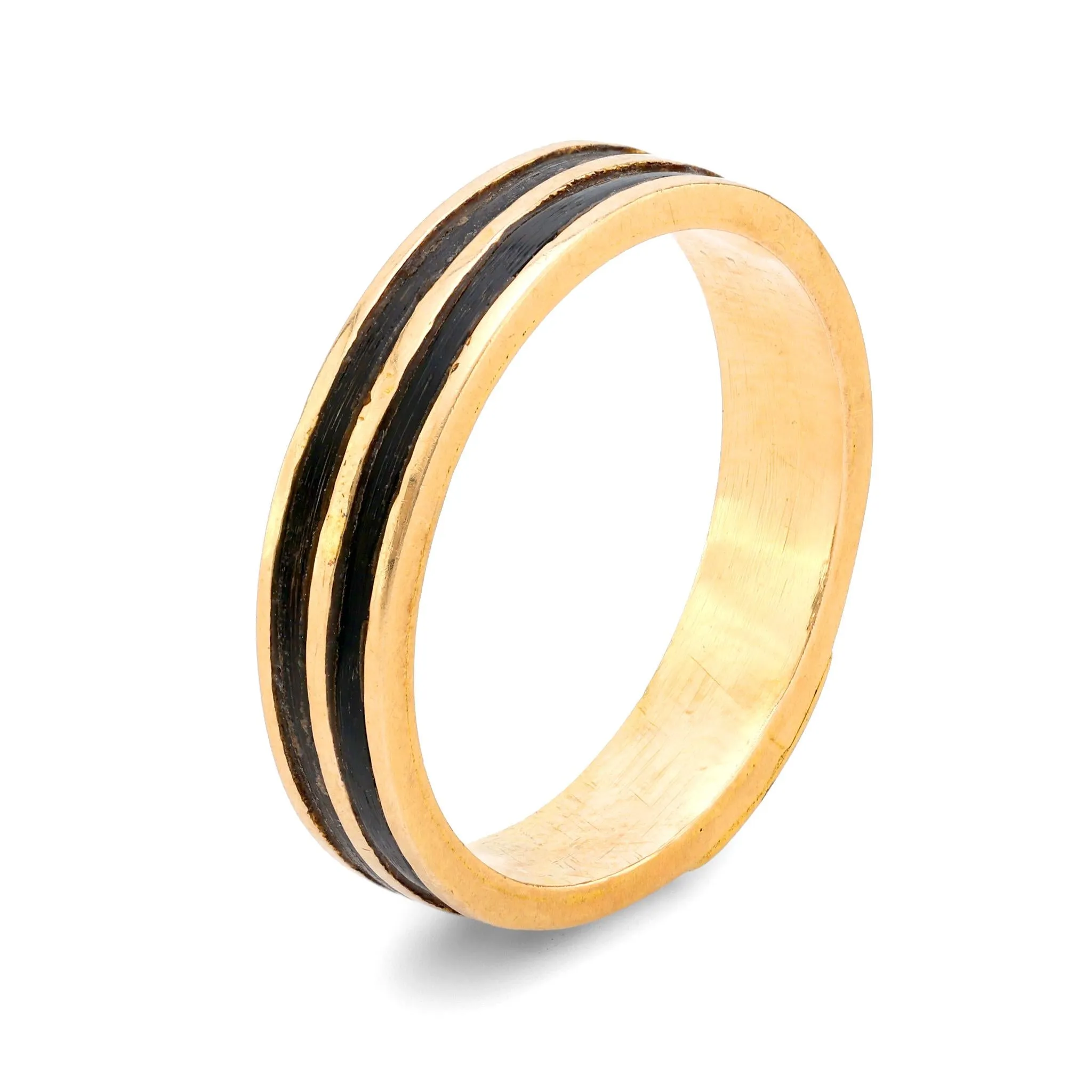 Mid Century 18k yellow gold enamel stripe band