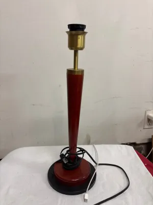 Mid-Century French Wood and Brass Lamp