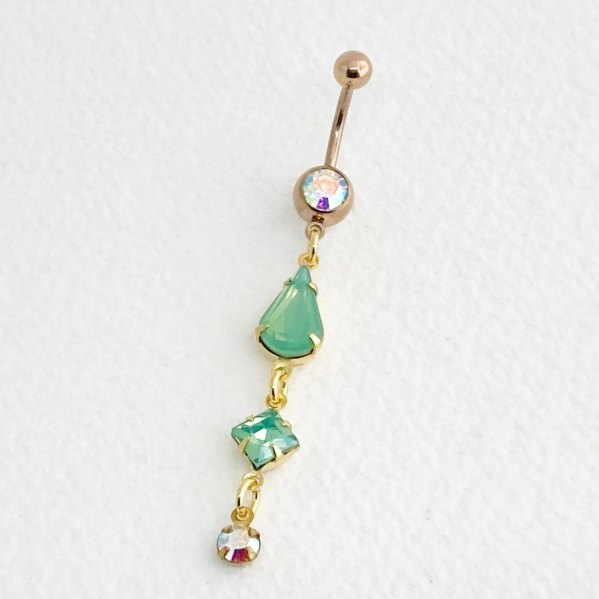 Mint Teadrop Opal Long Dangle Belly Ring