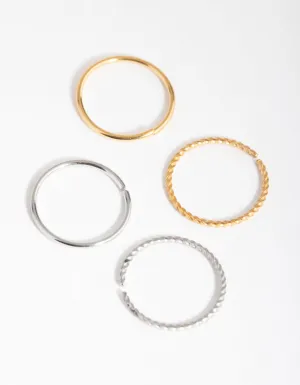 Mixed Metal Surgical Steel Plain & Twist Nose Ring 4-Pack