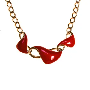 Monet Red Enamel and Gold Chain Link Necklace