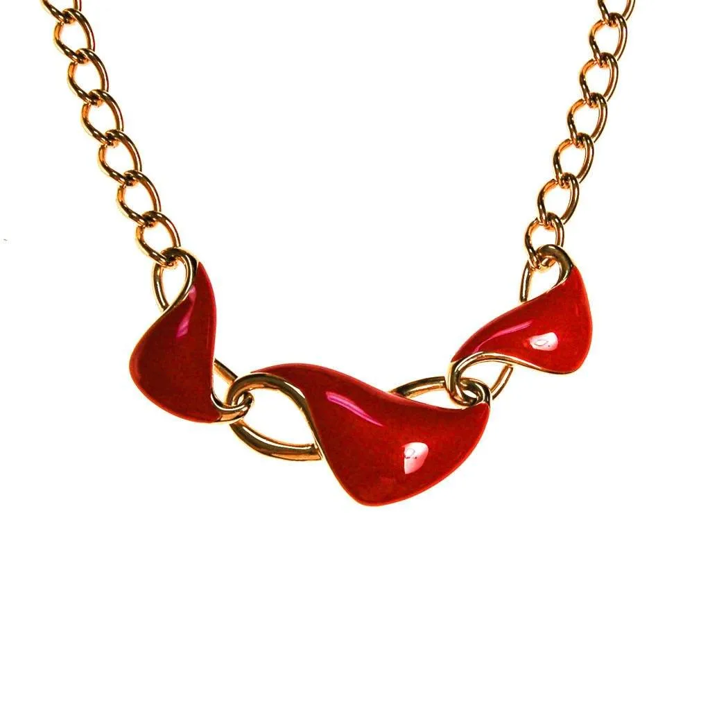 Monet Red Enamel and Gold Chain Link Necklace