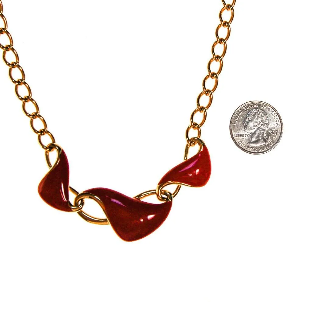 Monet Red Enamel and Gold Chain Link Necklace
