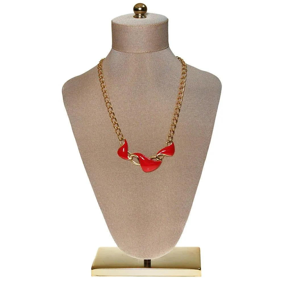 Monet Red Enamel and Gold Chain Link Necklace