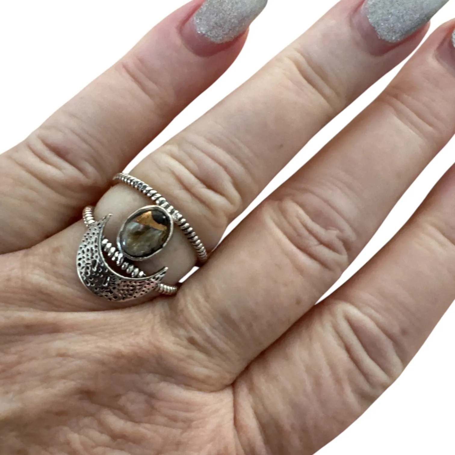 MOON Abalone Solid 925 Sterling Silver Ring 7