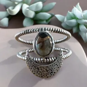 MOON Abalone Solid 925 Sterling Silver Ring 7