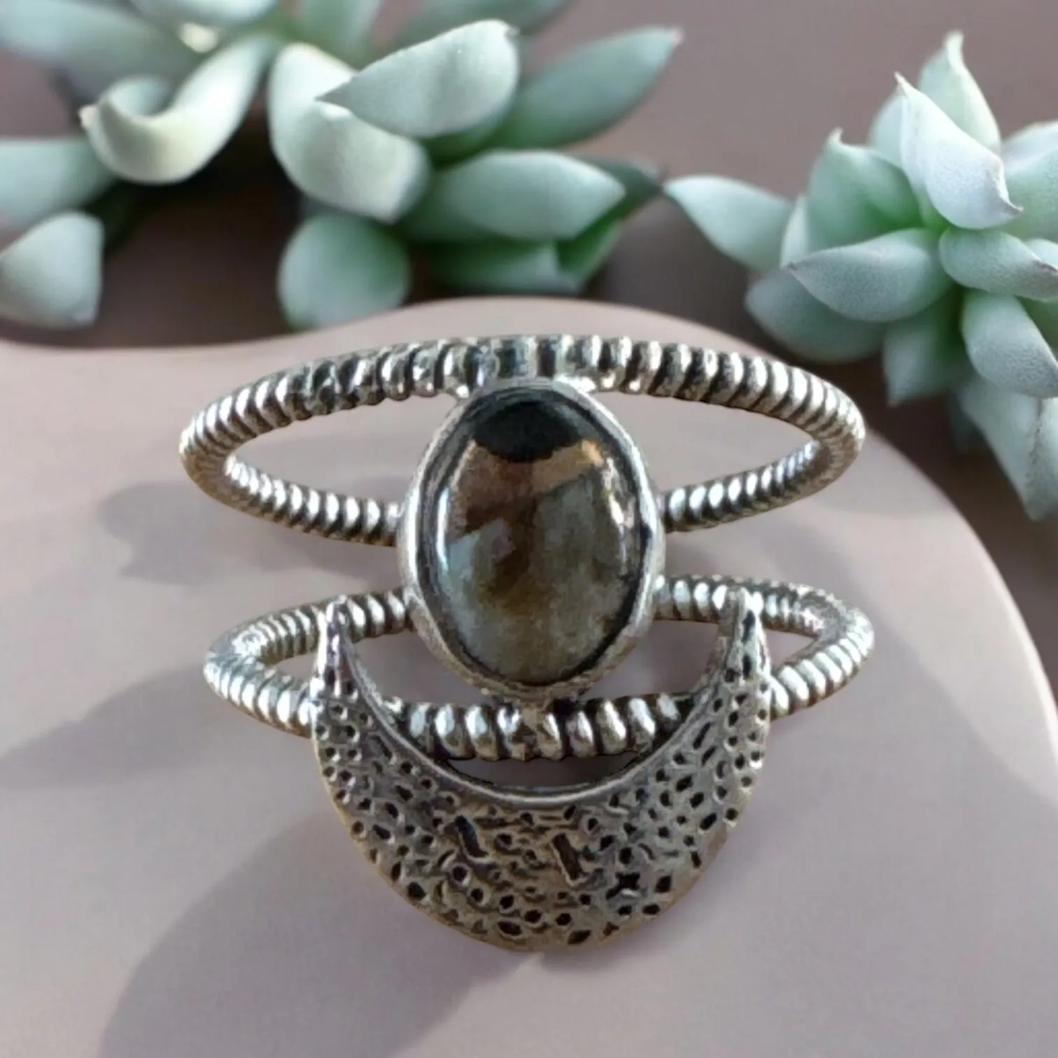 MOON Abalone Solid 925 Sterling Silver Ring 7