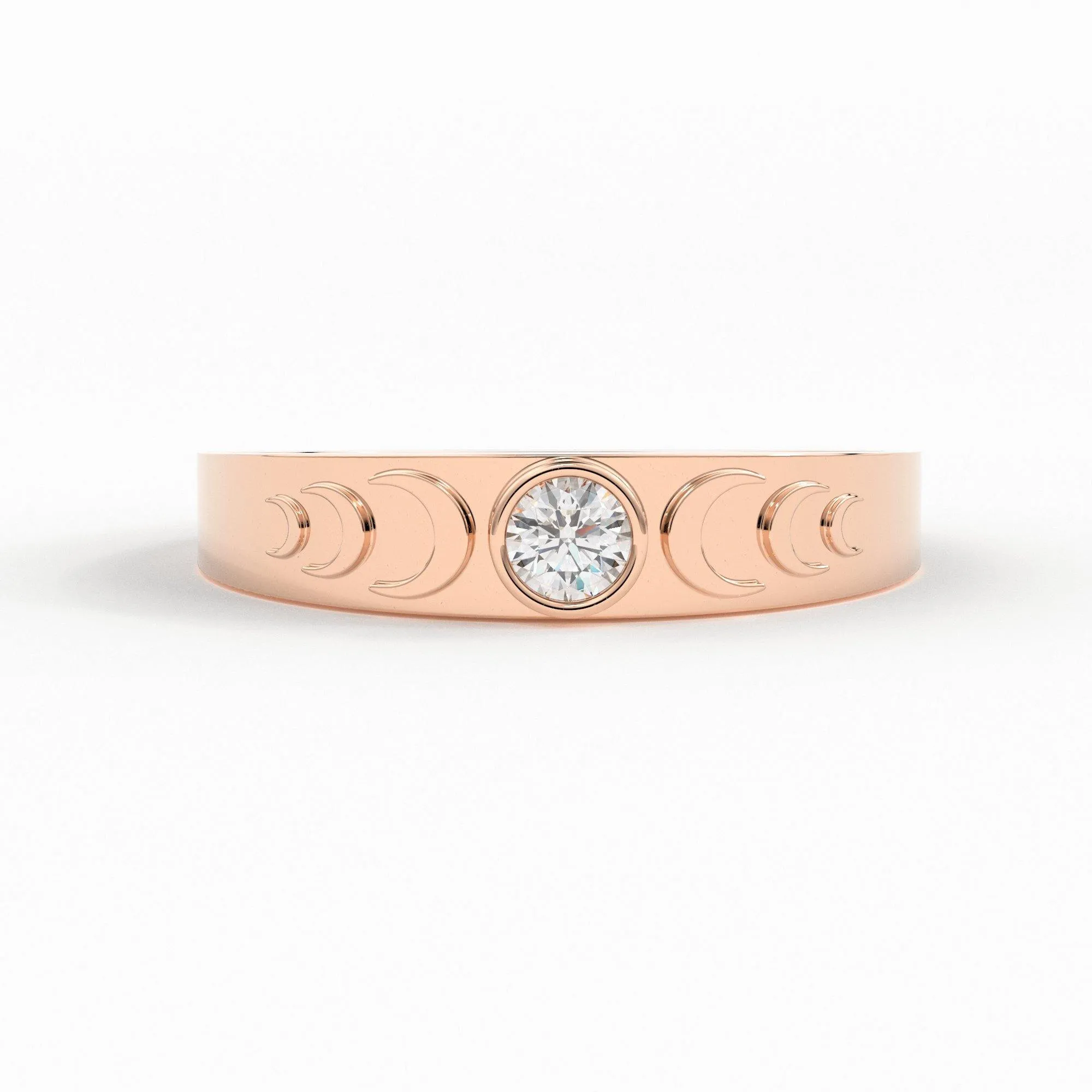 Moon Phase Ring /  Full Moon Diamond Ring /  Crescent Band /  14k or 18k Solid Gold /  Boho Gold Ring /  Celestial Ring / Bezel Set Ring