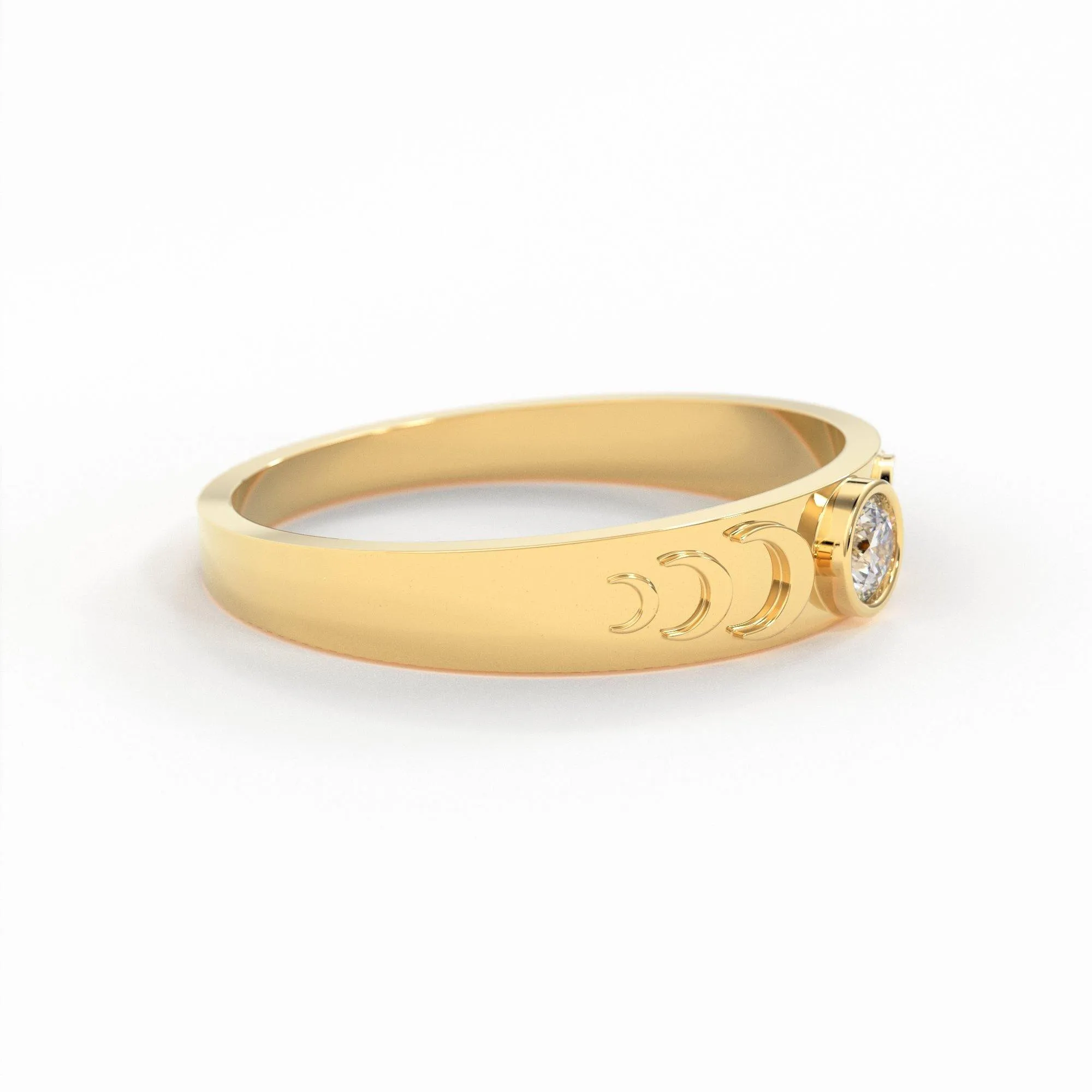 Moon Phase Ring /  Full Moon Diamond Ring /  Crescent Band /  14k or 18k Solid Gold /  Boho Gold Ring /  Celestial Ring / Bezel Set Ring