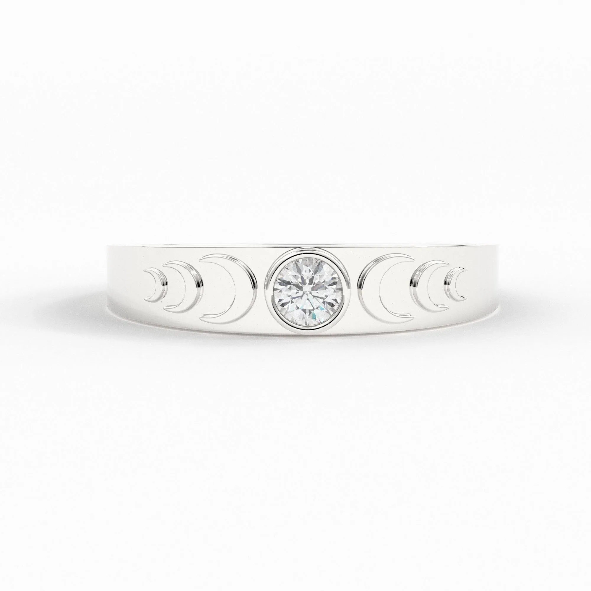 Moon Phase Ring /  Full Moon Diamond Ring /  Crescent Band /  14k or 18k Solid Gold /  Boho Gold Ring /  Celestial Ring / Bezel Set Ring