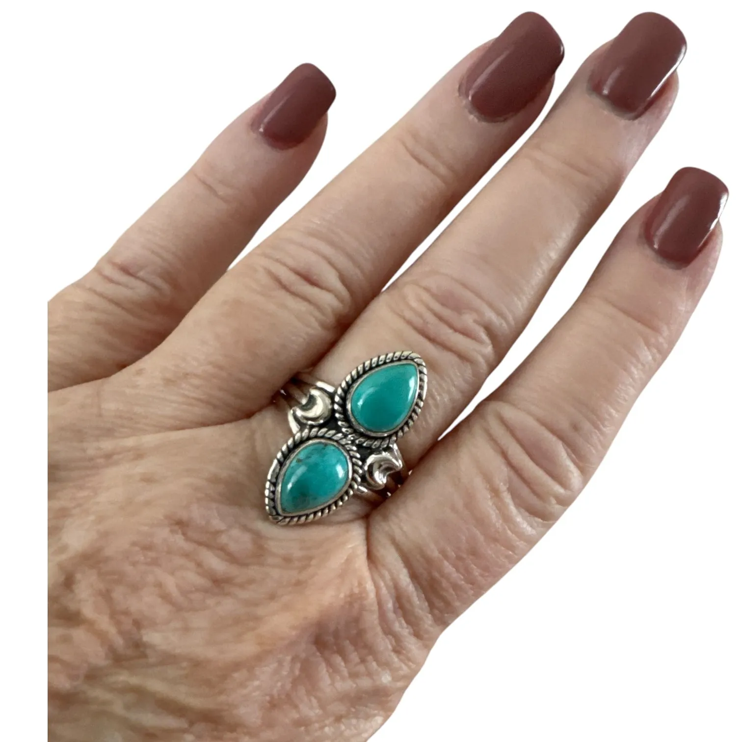 Moon Tibetan Turquoise Solid 925 Sterling Silver Ring 10