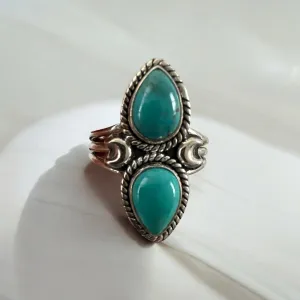Moon Tibetan Turquoise Solid 925 Sterling Silver Ring 10