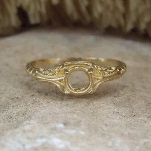 MOUNTING ONLY: Petite Engraved Ring Mounting in White or Yellow Gold - 4 to 4.5mm Stone