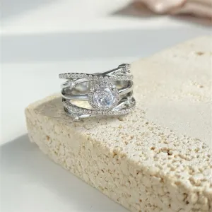 Multi Layer Cross Zircon Ring for Women Party Wedding Jewelry
