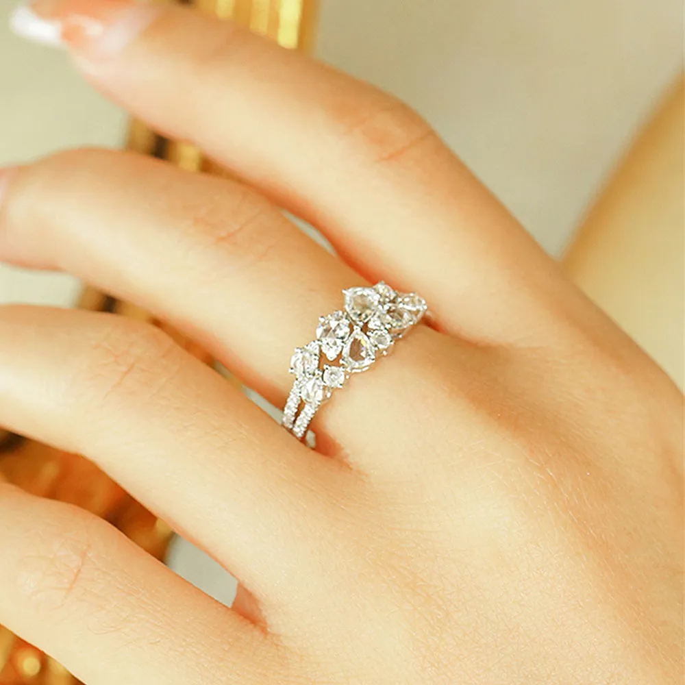 Multi Shape Diamond Cluster Flower Ring