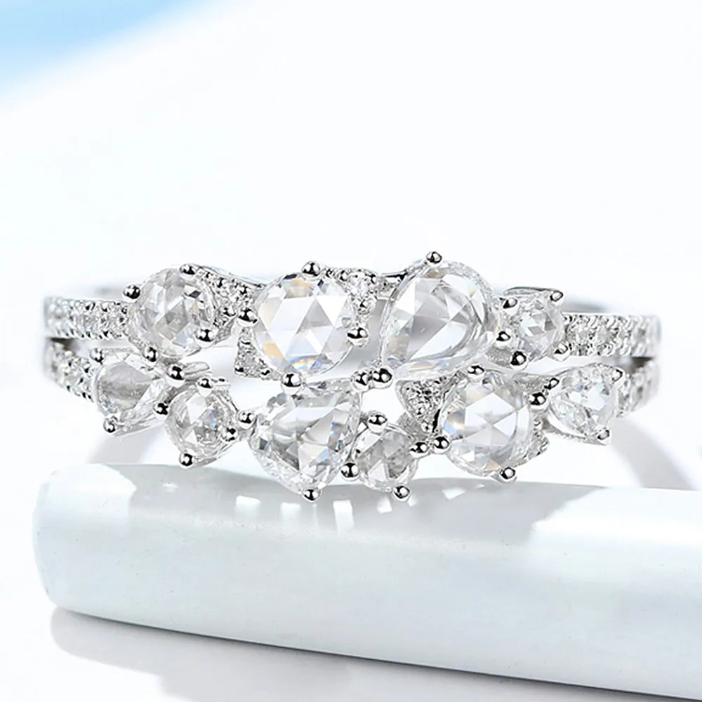 Multi Shape Diamond Cluster Flower Ring