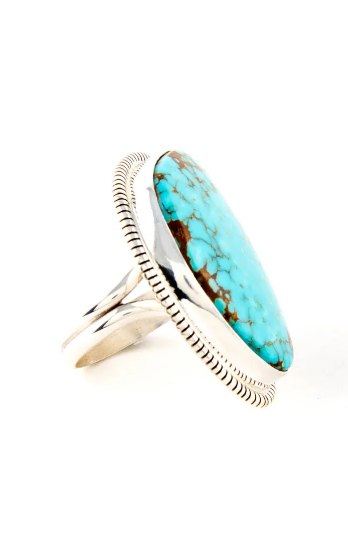Navajo Blue Kingman Turquoise Sterling Silver Ring (Size 7 3/4)