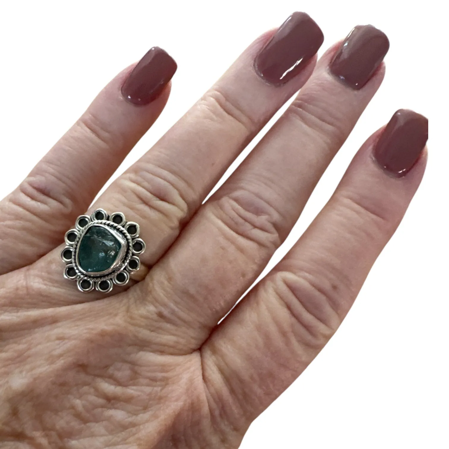 Neon Blue Apatite Solid 925 Sterling Silver Ring 7.5