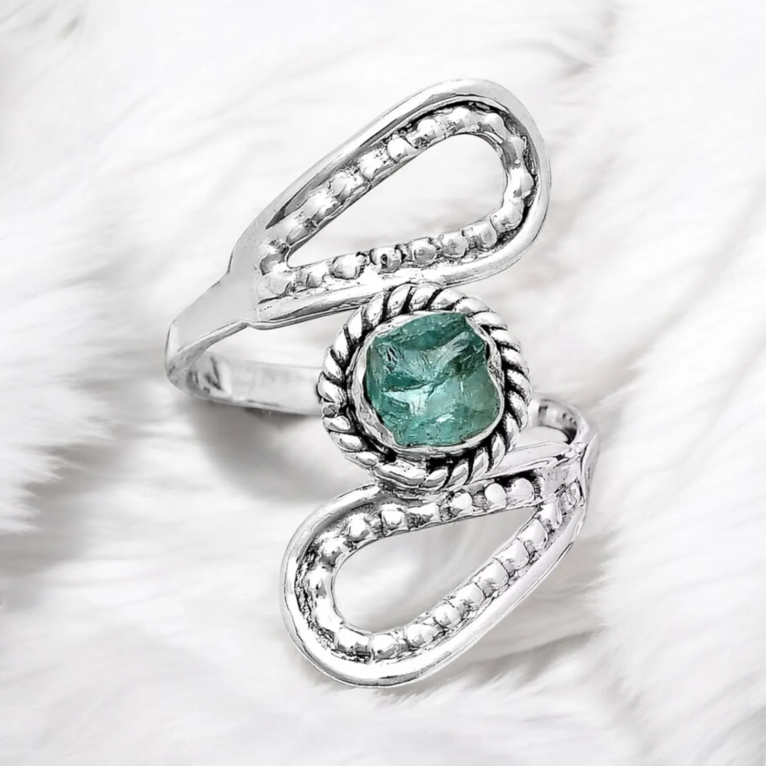 Neon Blue Apatite Solid 925 Sterling Silver Ring 8.5