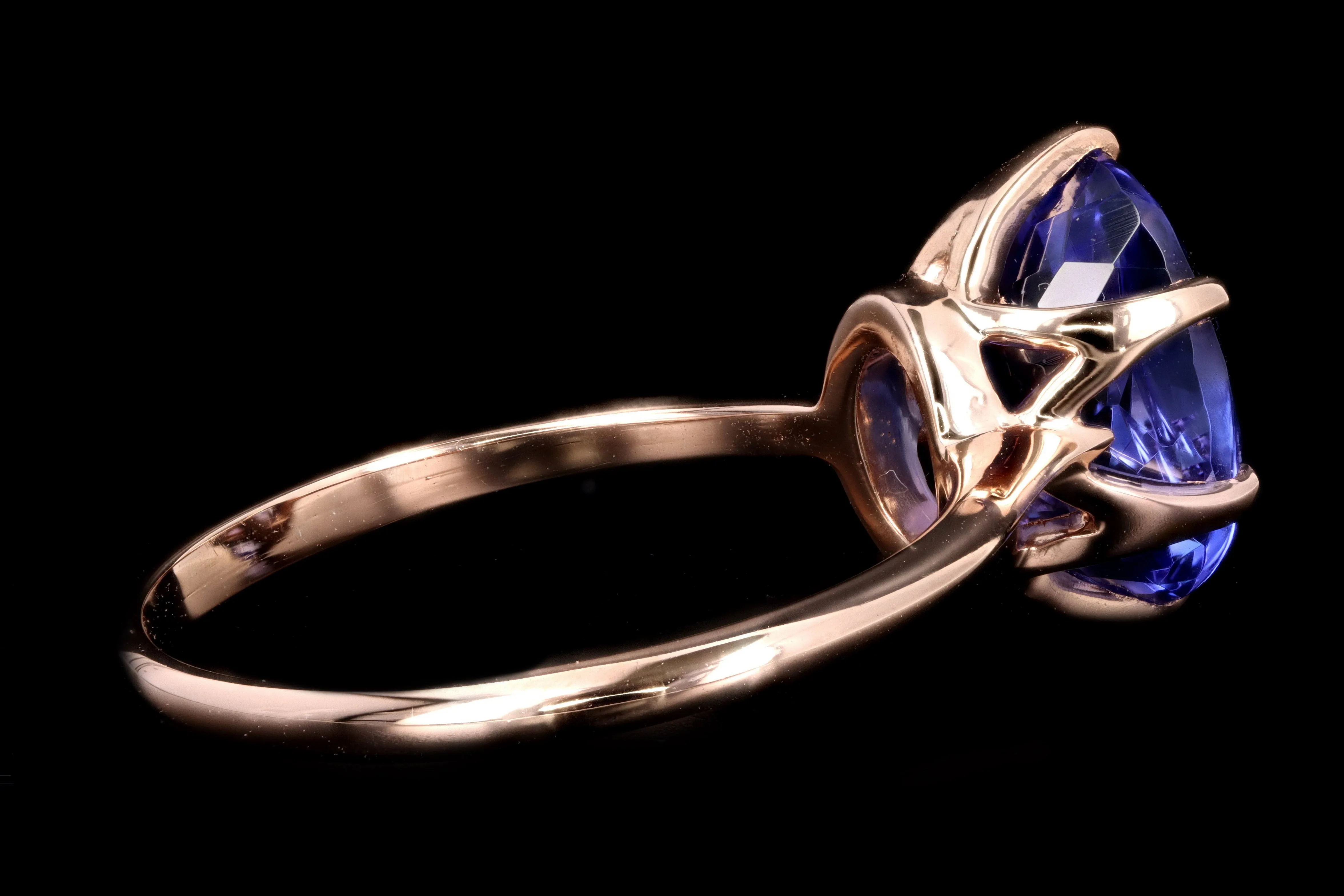 New Vintage Inspired 18K Rose Gold 3.39 Carat Oval Tanzanite Ring