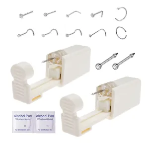 Nose Piercing Kit, 2 Pack Disposable Self Nose Piercing Gun with 10 Pcs Nose Rings