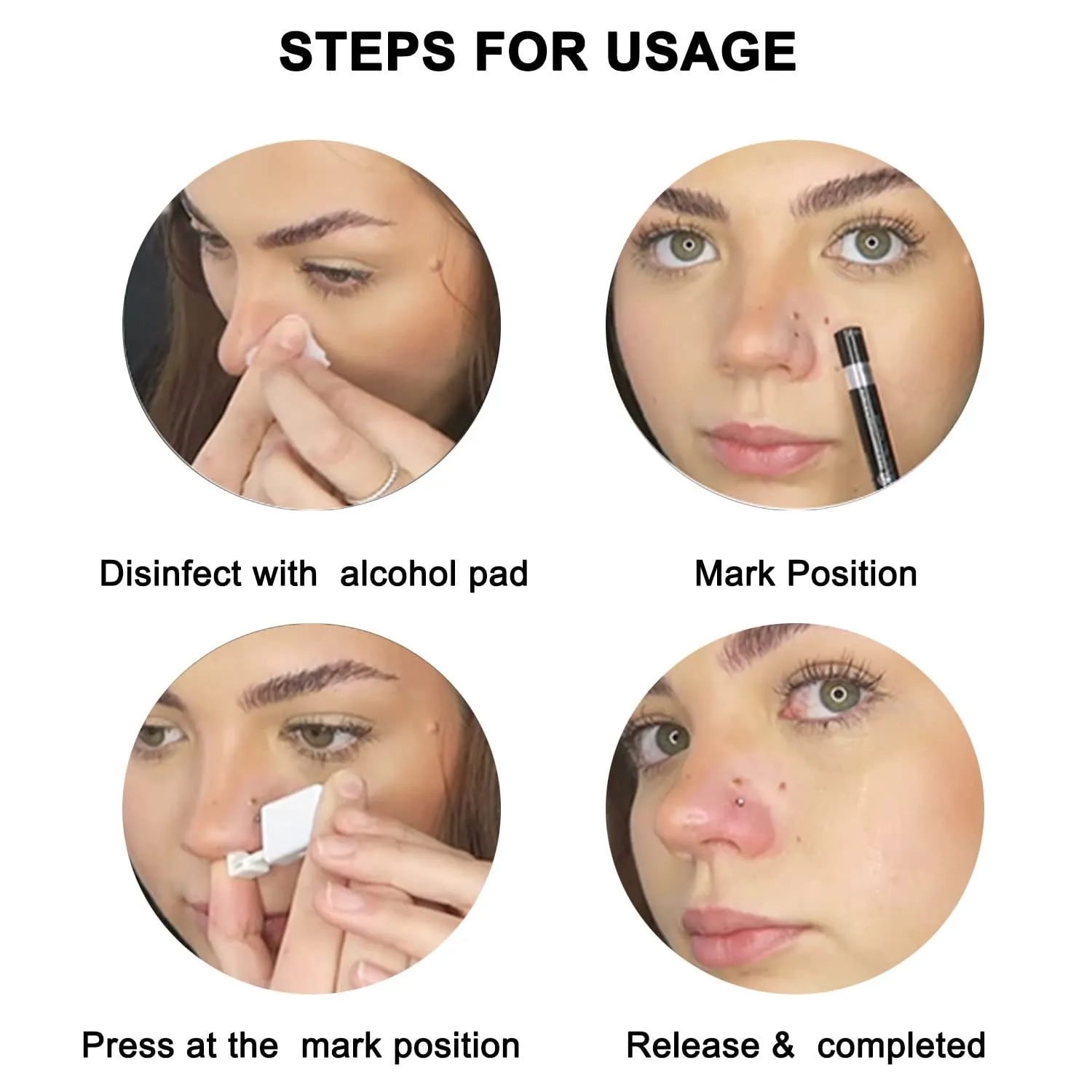 Nose Piercing Kit, 2 Pack Disposable Self Nose Piercing Gun with 10 Pcs Nose Rings