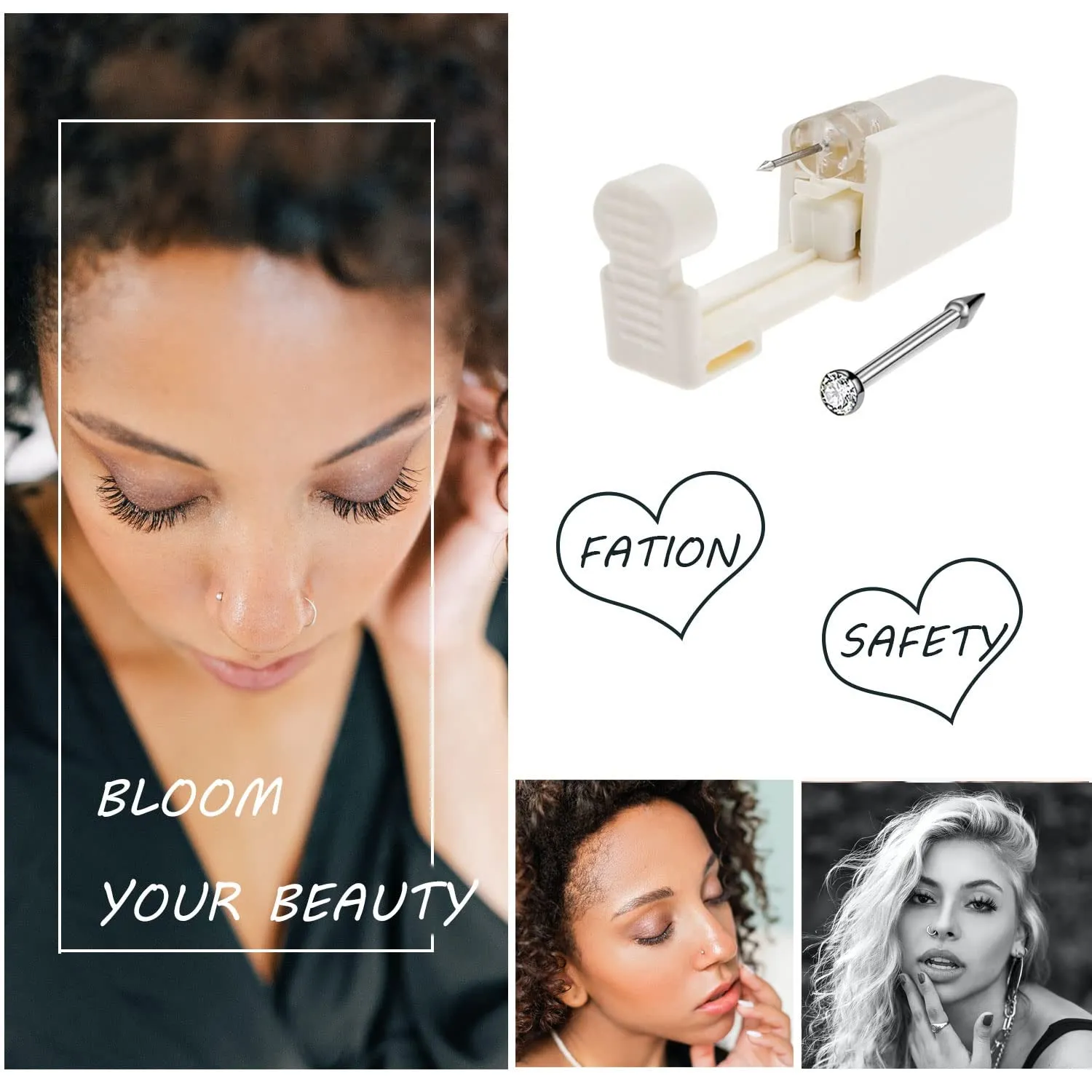Nose Piercing Kit, 2 Pack Disposable Self Nose Piercing Gun with 10 Pcs Nose Rings
