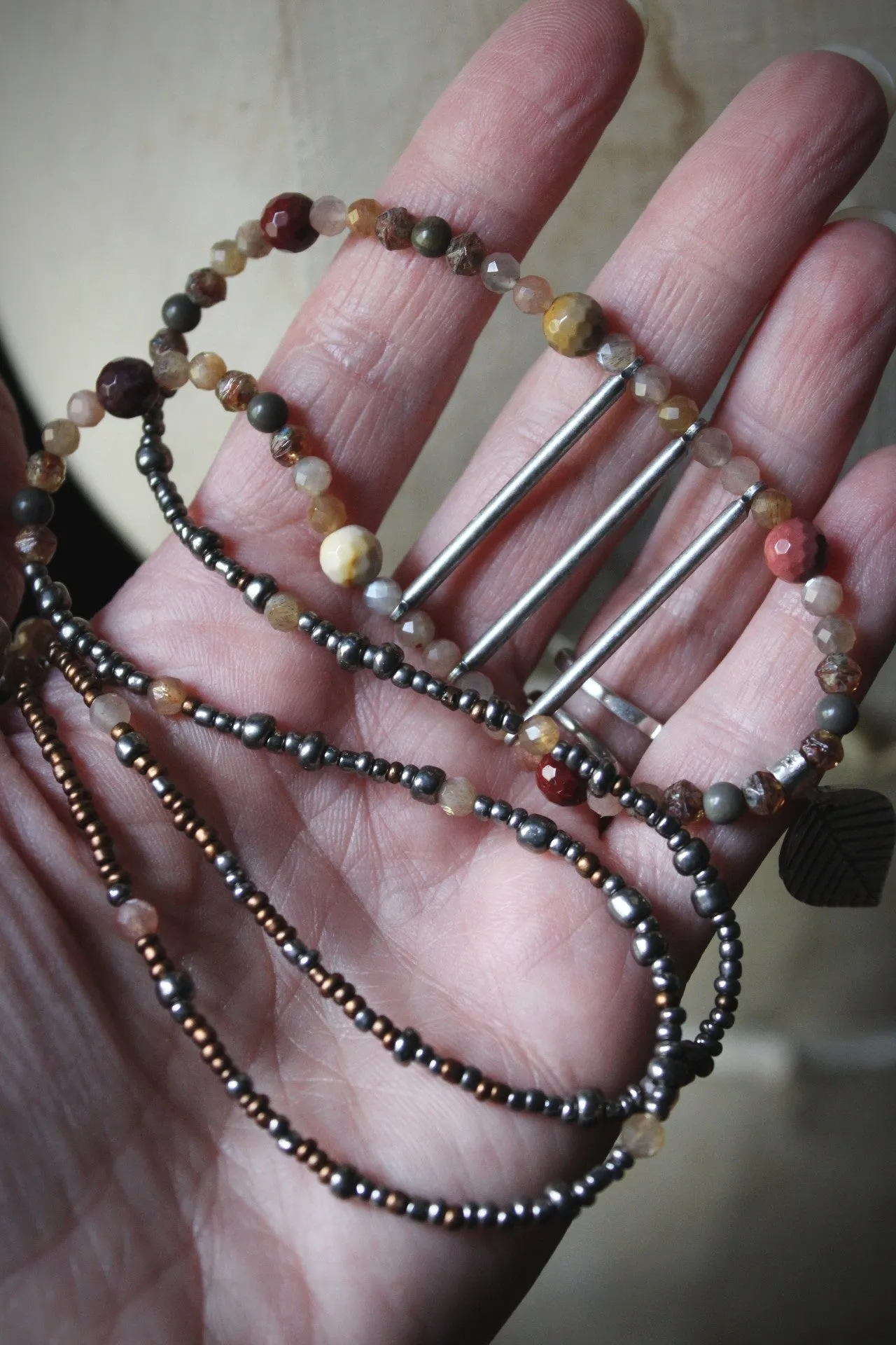 November's Eve. Hand-strung Long Beaded Pendant Necklace.