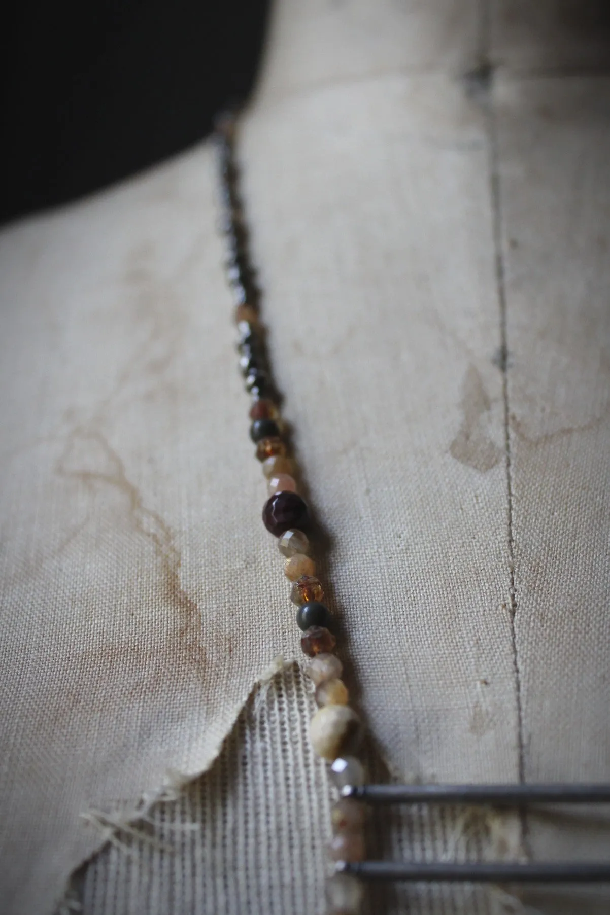 November's Eve. Hand-strung Long Beaded Pendant Necklace.