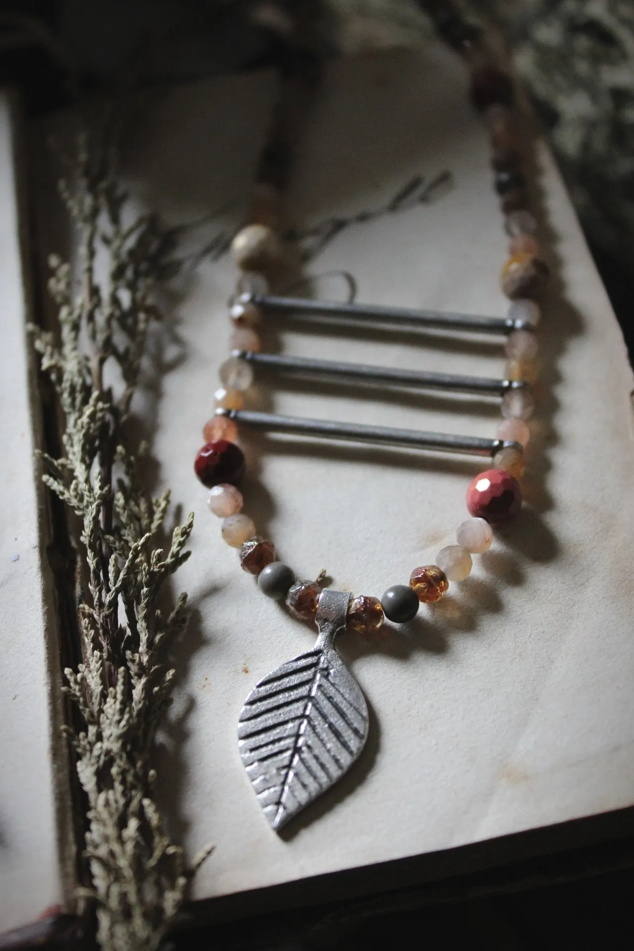 November's Eve. Hand-strung Long Beaded Pendant Necklace.