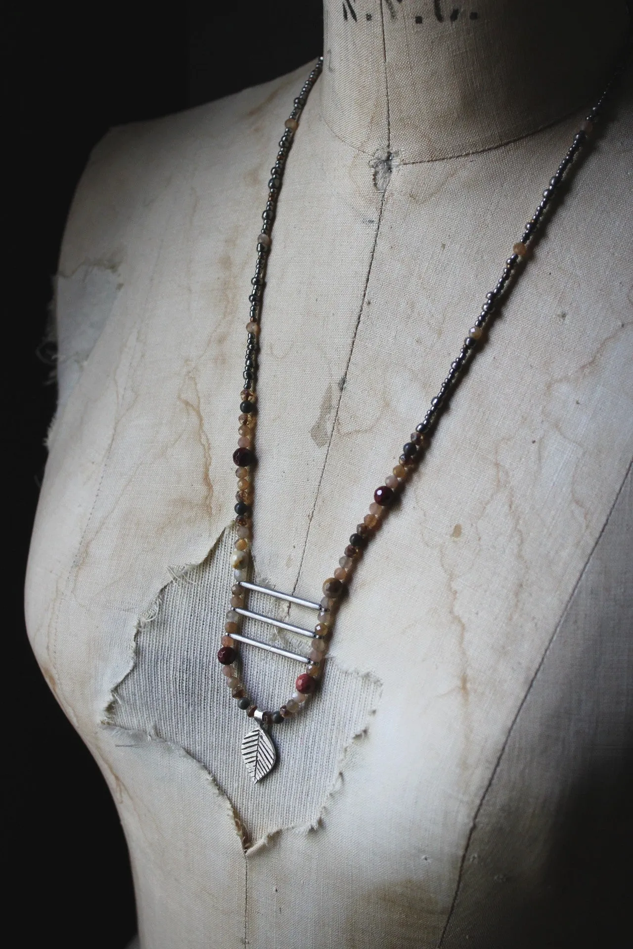 November's Eve. Hand-strung Long Beaded Pendant Necklace.