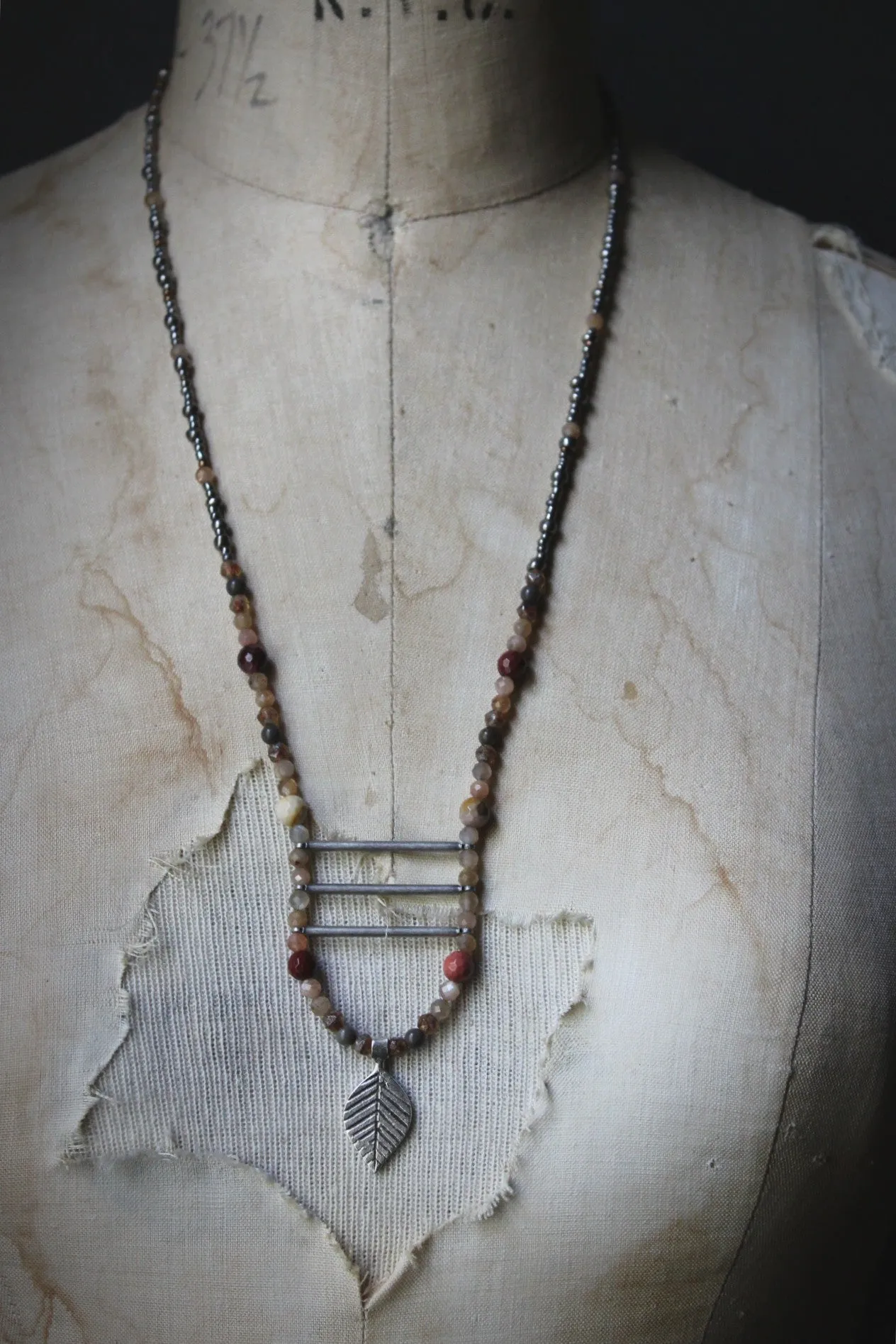 November's Eve. Hand-strung Long Beaded Pendant Necklace.