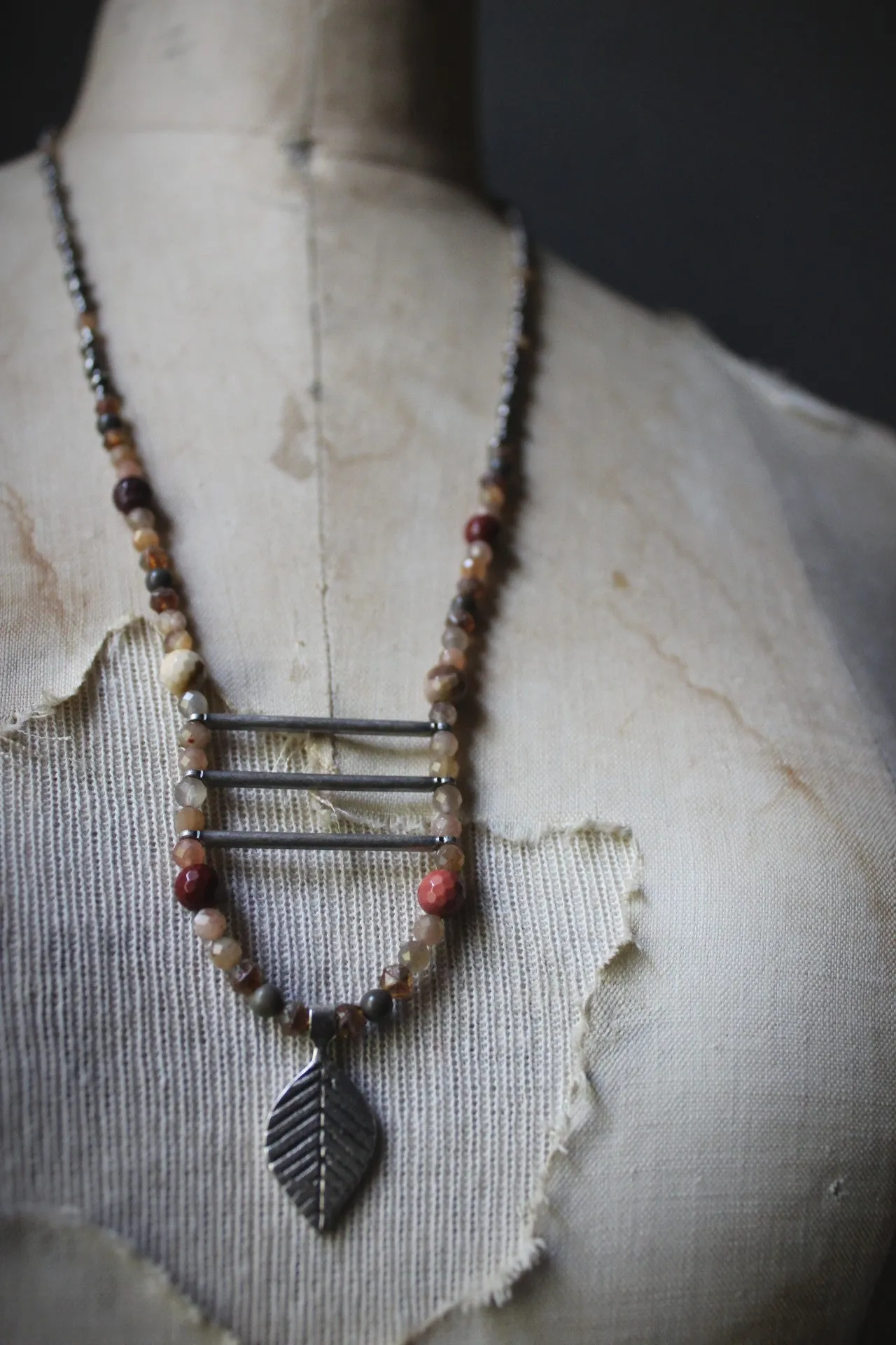 November's Eve. Hand-strung Long Beaded Pendant Necklace.