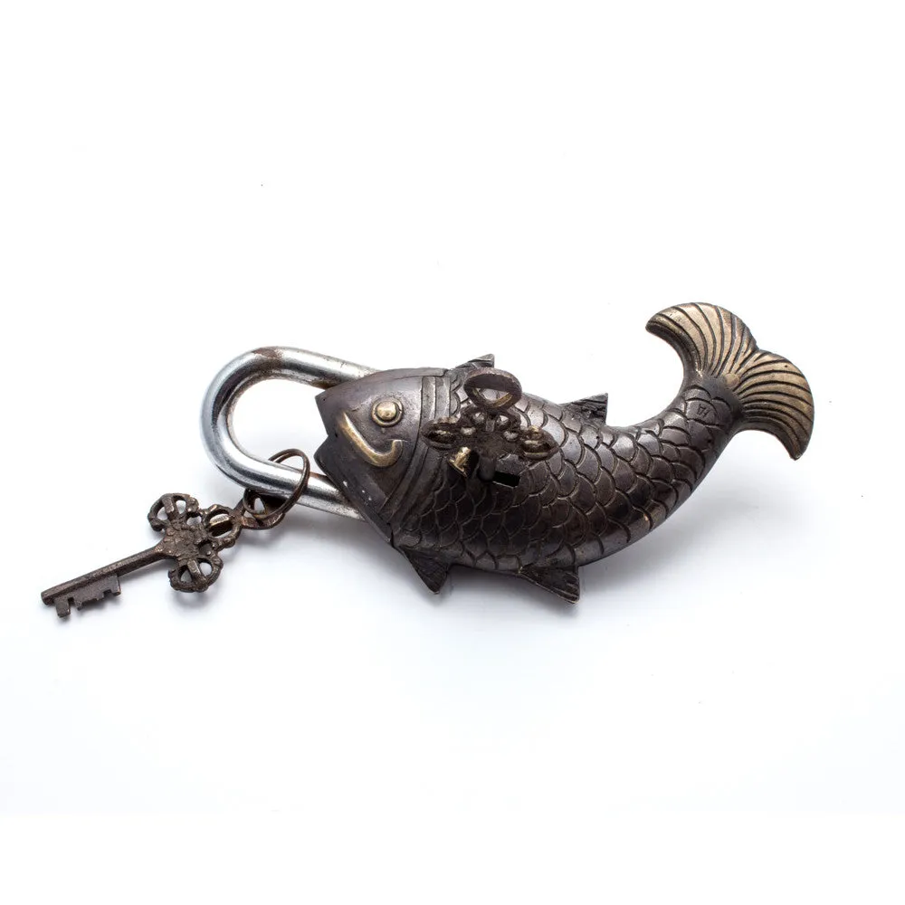 Oversized Brass Fish Locks with Keys (Three Colors)