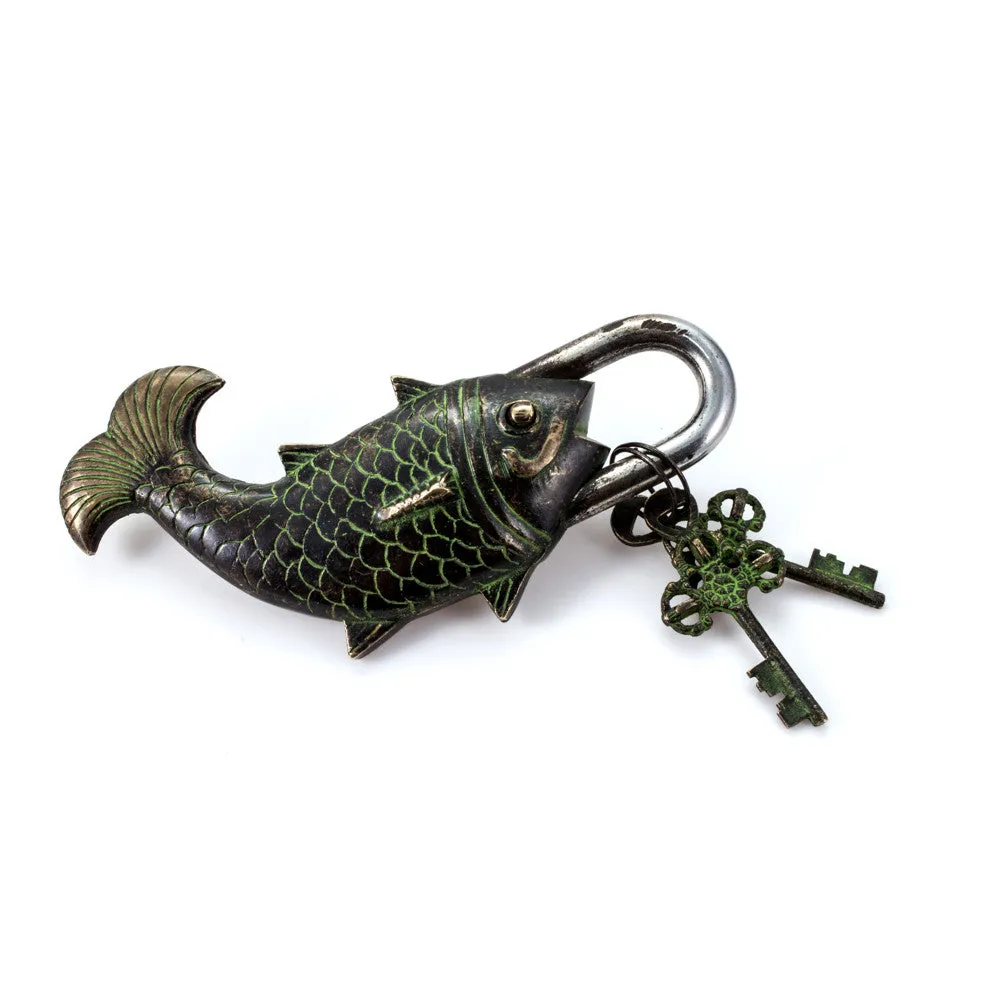 Oversized Brass Fish Locks with Keys (Three Colors)