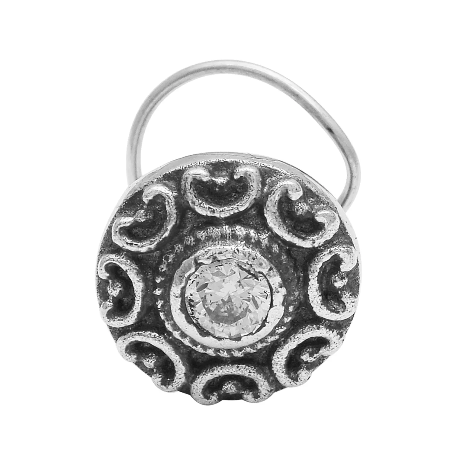 Oxidized Silver Plated Handmade Nose Pin 925 Sterling Silver Traditional Nose Ring