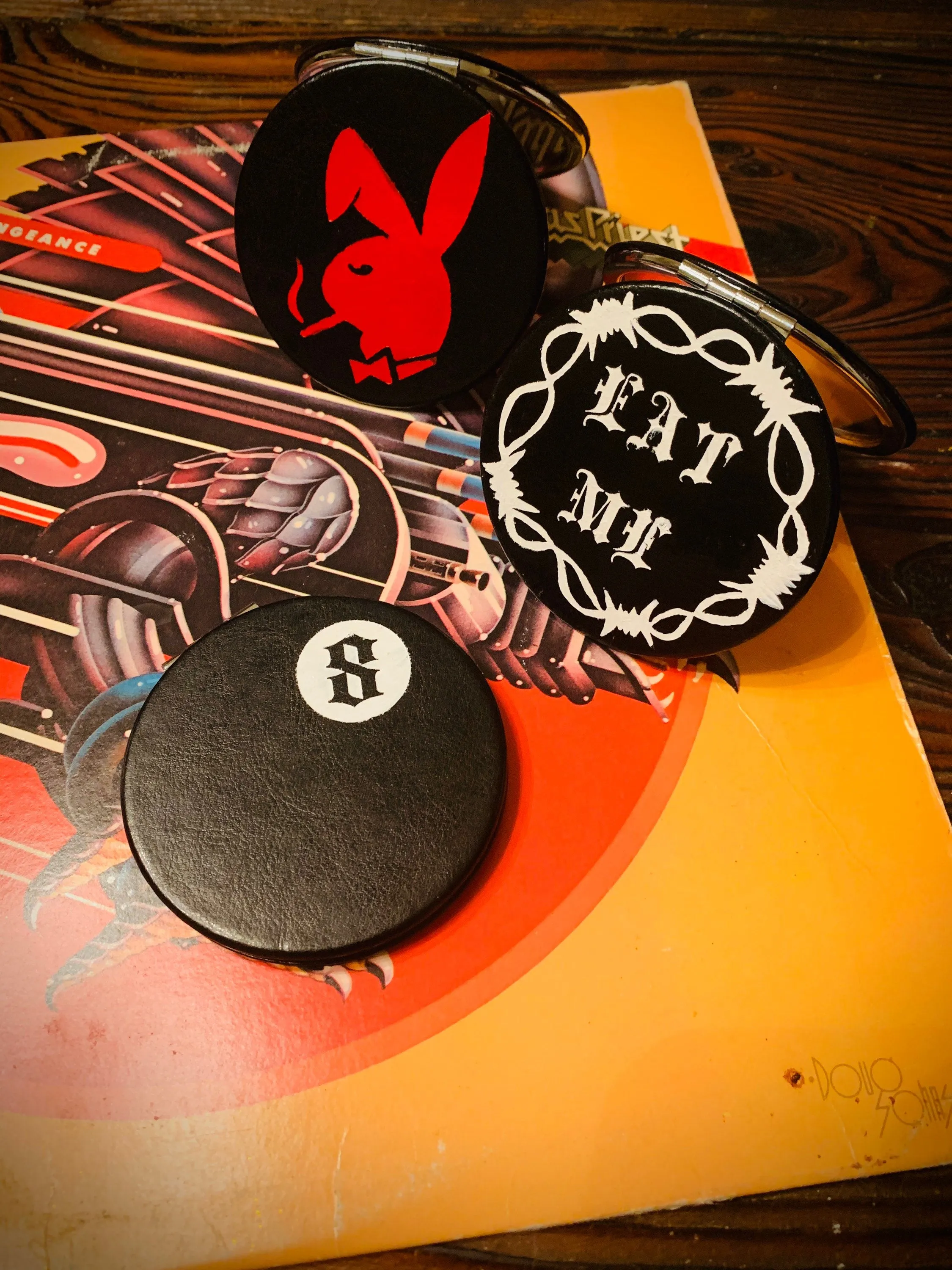Painted Faux Leather Mirror Compacts