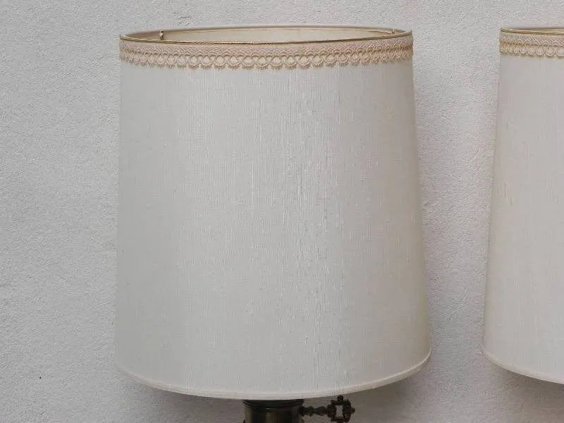 Pair Stiffel White Ceramic Cast Brass Heavy Lamps With Original Shades