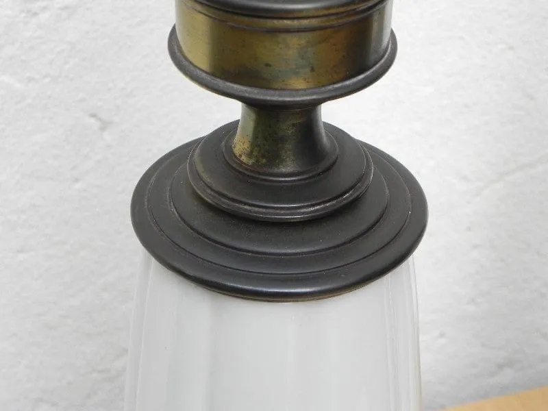 Pair Stiffel White Ceramic Cast Brass Heavy Lamps With Original Shades
