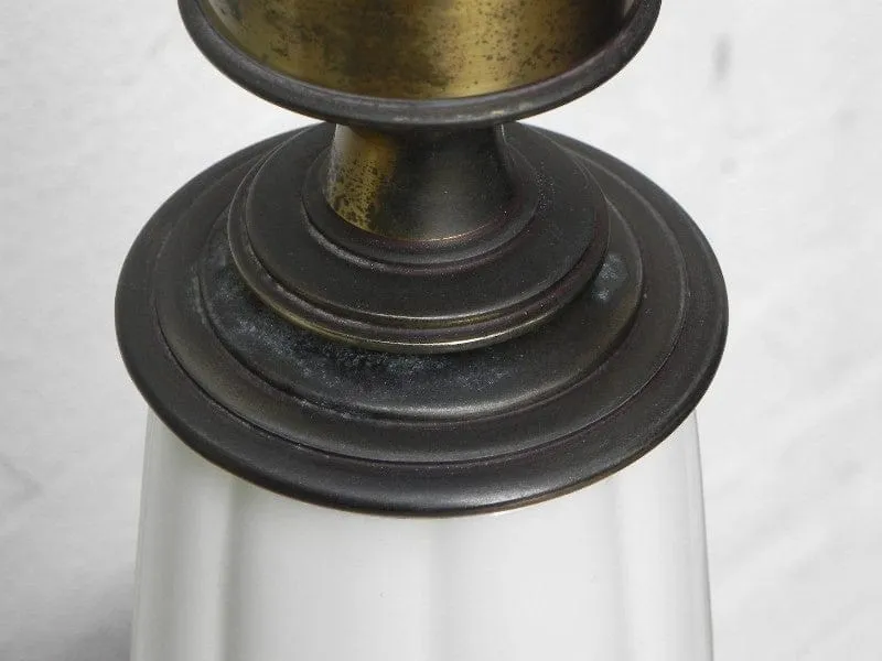 Pair Stiffel White Ceramic Cast Brass Heavy Lamps With Original Shades