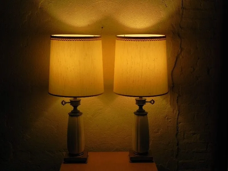 Pair Stiffel White Ceramic Cast Brass Heavy Lamps With Original Shades